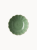 A top-down view on a small, sage green ceramic bowl designed in the shape of a blooming flower,  finished with a smooth glossy glaze, isolated on a plain white background.