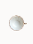 A top-down view on a porcelain teacup with an iridescent, pearlescent glaze displaying metallic blue, purple, and gold tones is isolated on a white background.